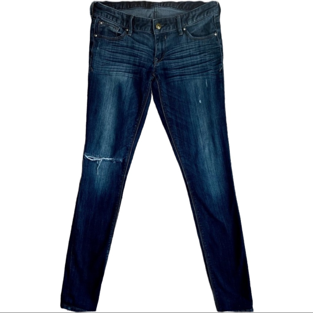 Express low rise dark wash ripped and distressed skinny jeans size 2R